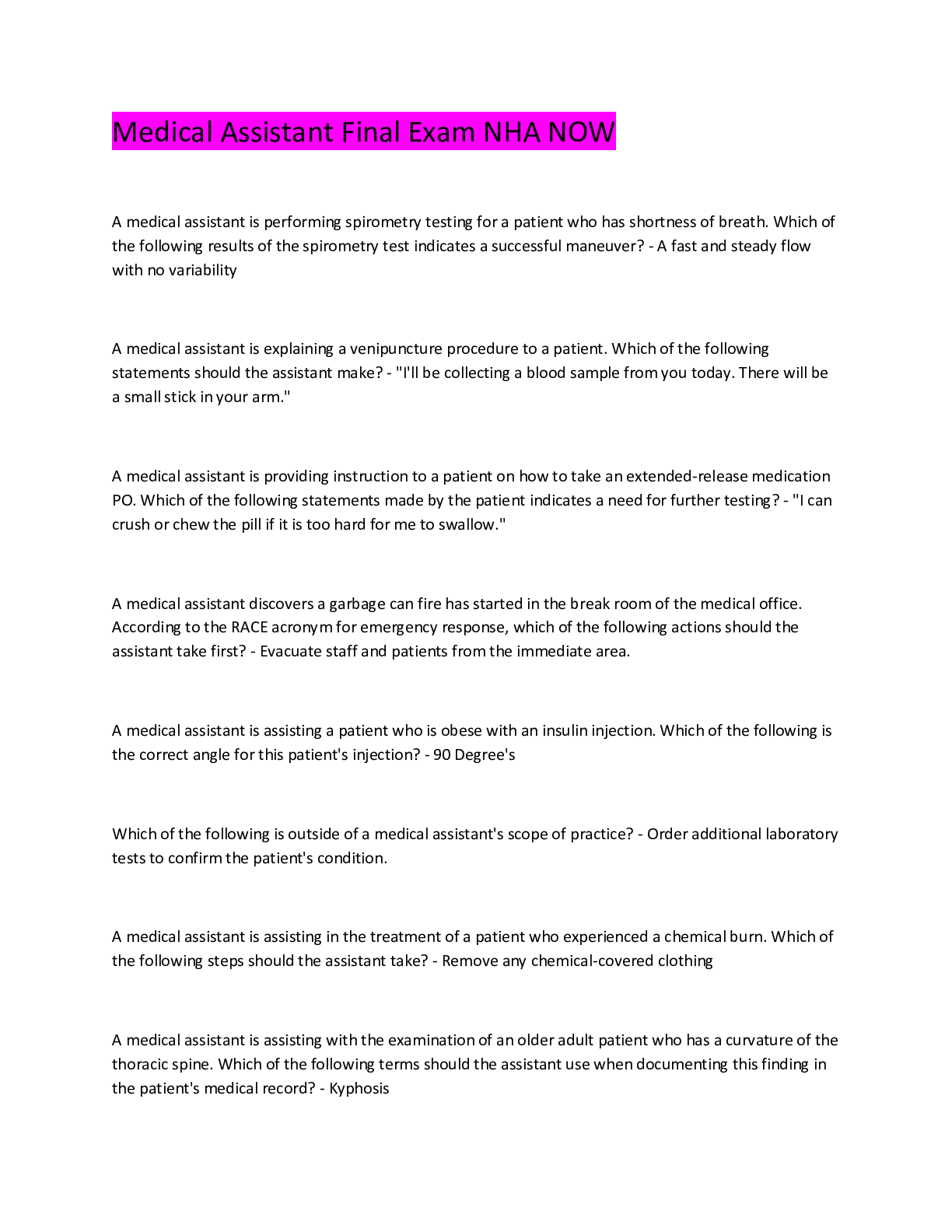 Preview image for Medical Assistant Final Exam NHA NOW